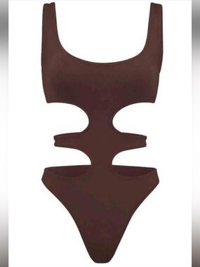 Skims Cocoa Swim Tank Monokini Swimsuit, Size S NWT